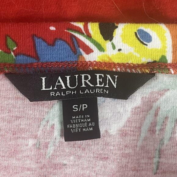 Lauren Ralph Lauren Lot of 2 Tops S/P Boat Neck Stretch Red Floral Blue Geo - Picture 11 of 12
